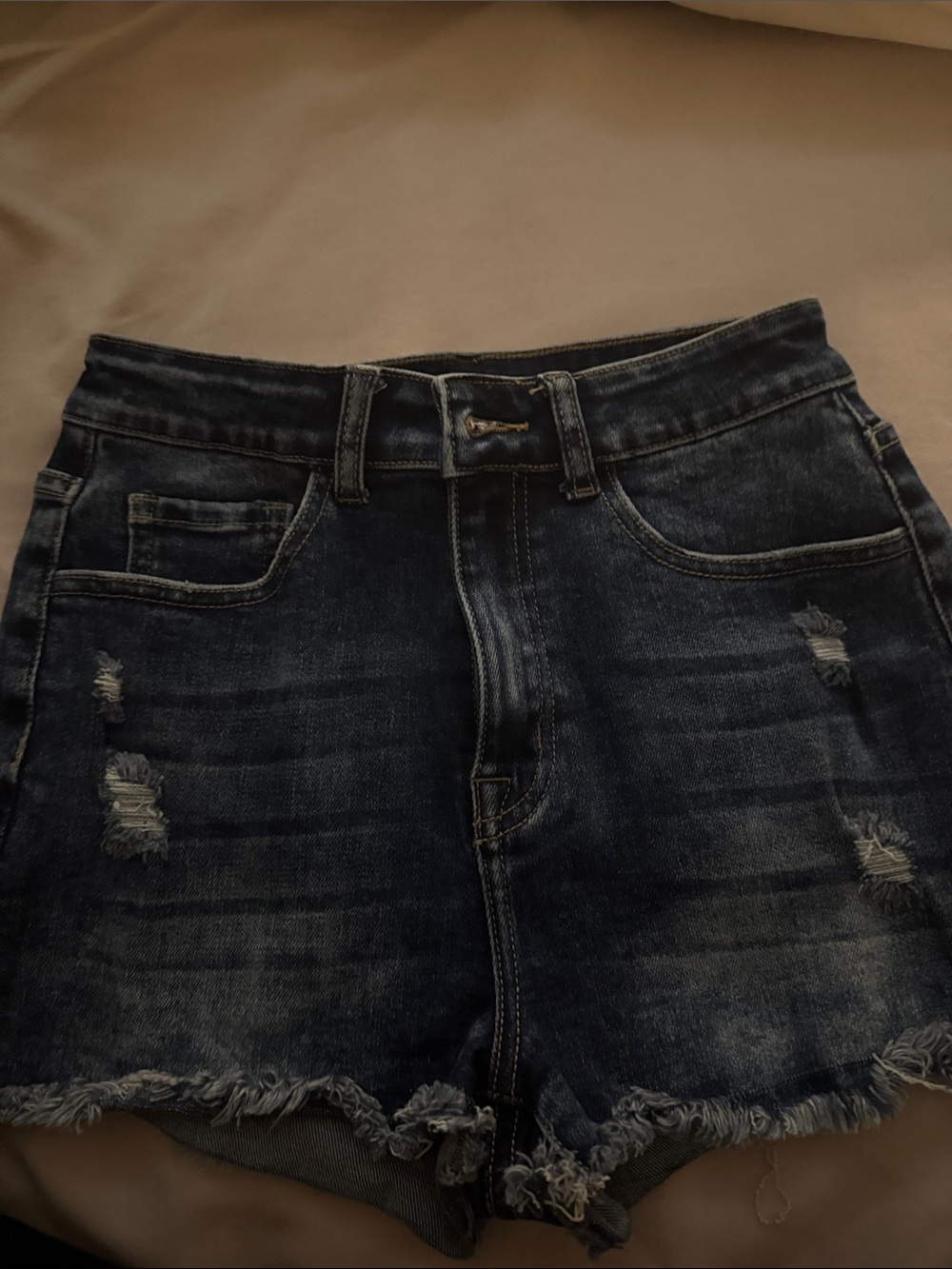 Pink Lily Dark Wash Distressed Jean Shorts